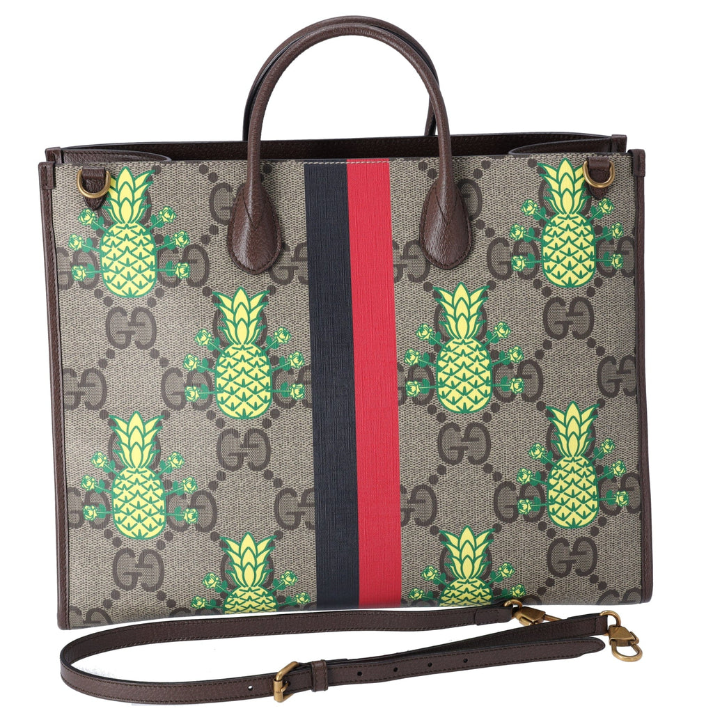GUCCI Pineapple Tote Bag 659980 Brown Yellow Multi PVC Leather
