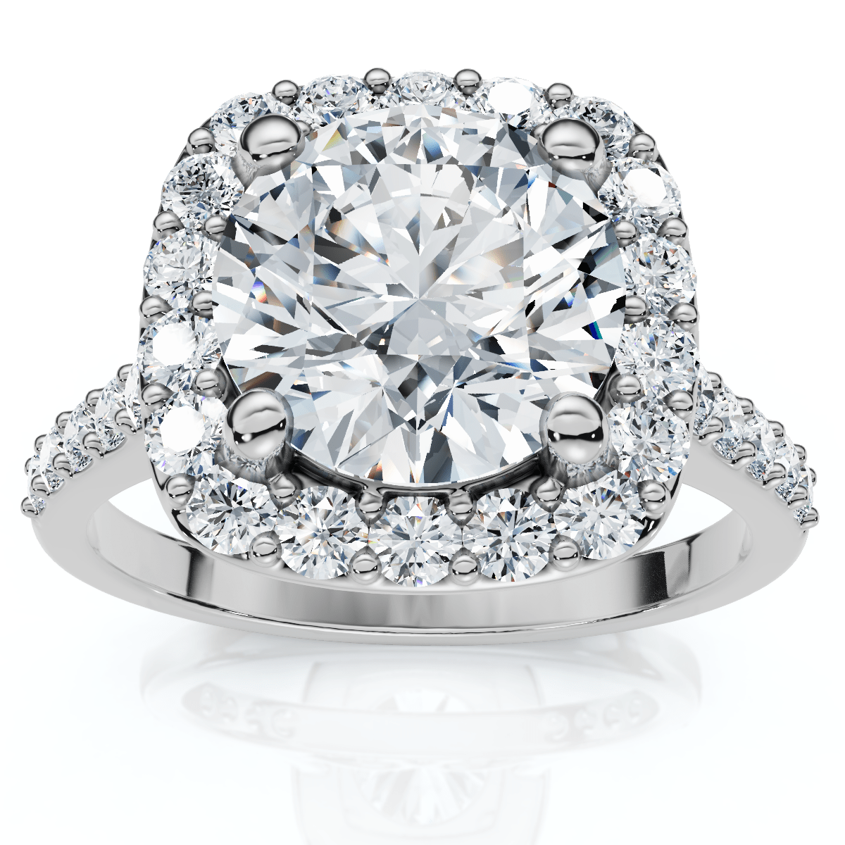 Certified 2Ct Cushion Halo Diamond Engagement Ring Accent White Gold Lab Grown