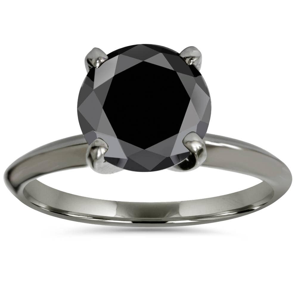 3ct Black Diamond Solitaire Engagement Ring 14K Black Gold Size Selectable