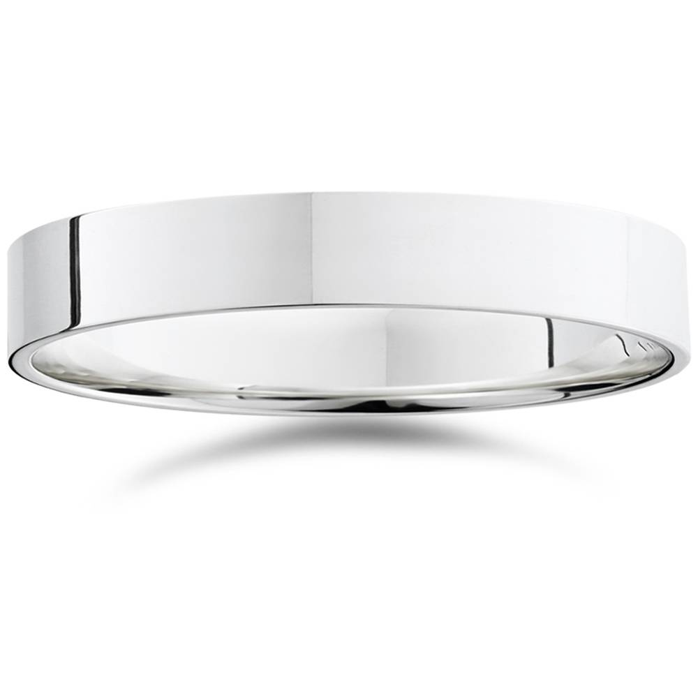 4mm Flat 14K White Gold Comfort Fit Wedding Band Ring Size Selectable