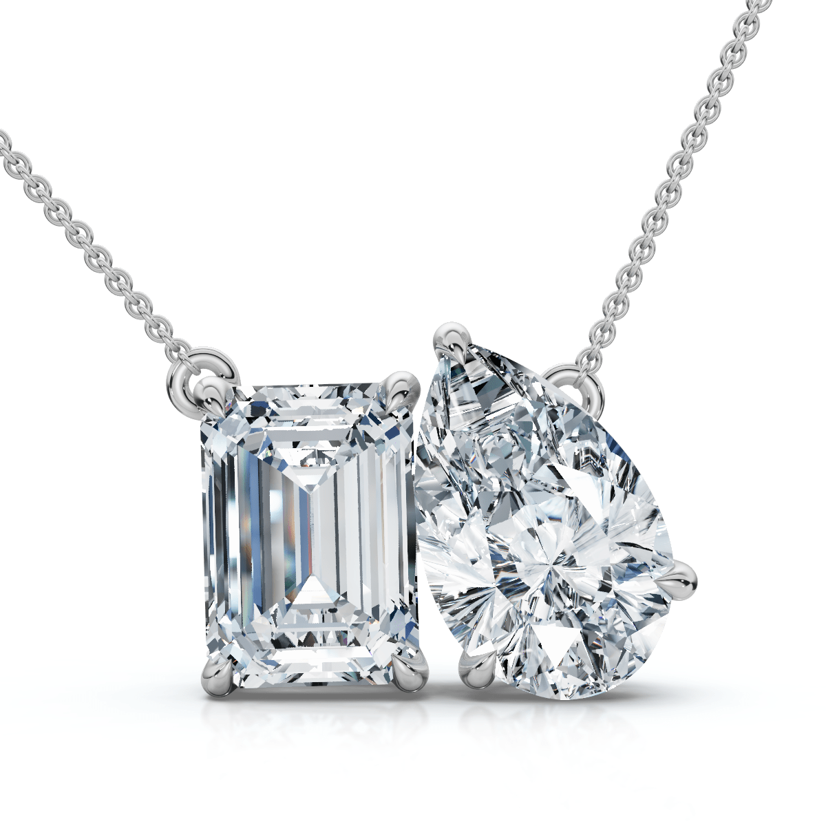 2Ct Pear and Emerald Cut Two Stone Toi et Moi Pendant 14k Gold Lab Grown