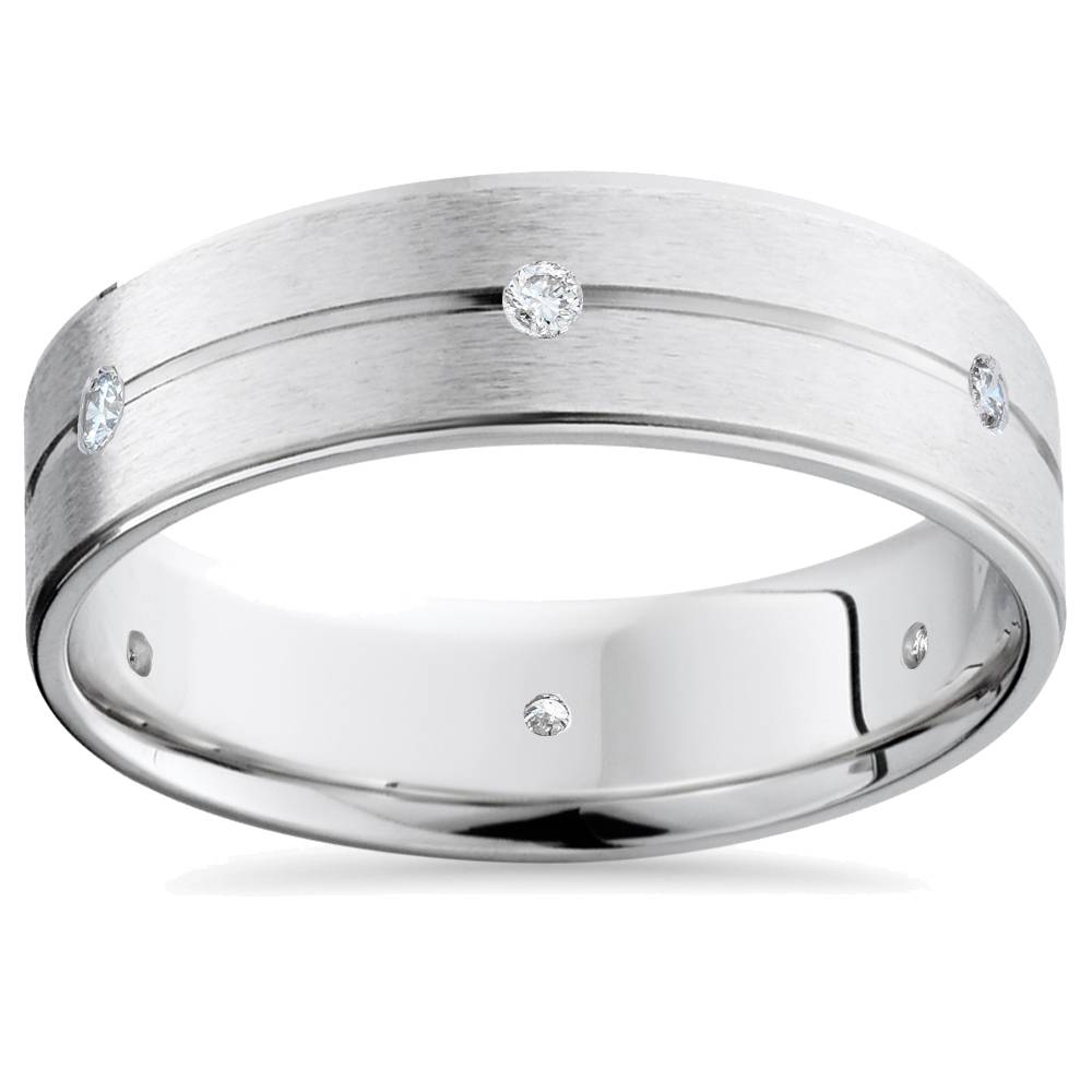 Mens 14K White Gold Diamond Comfort Fit Wedding Band Size Selectable