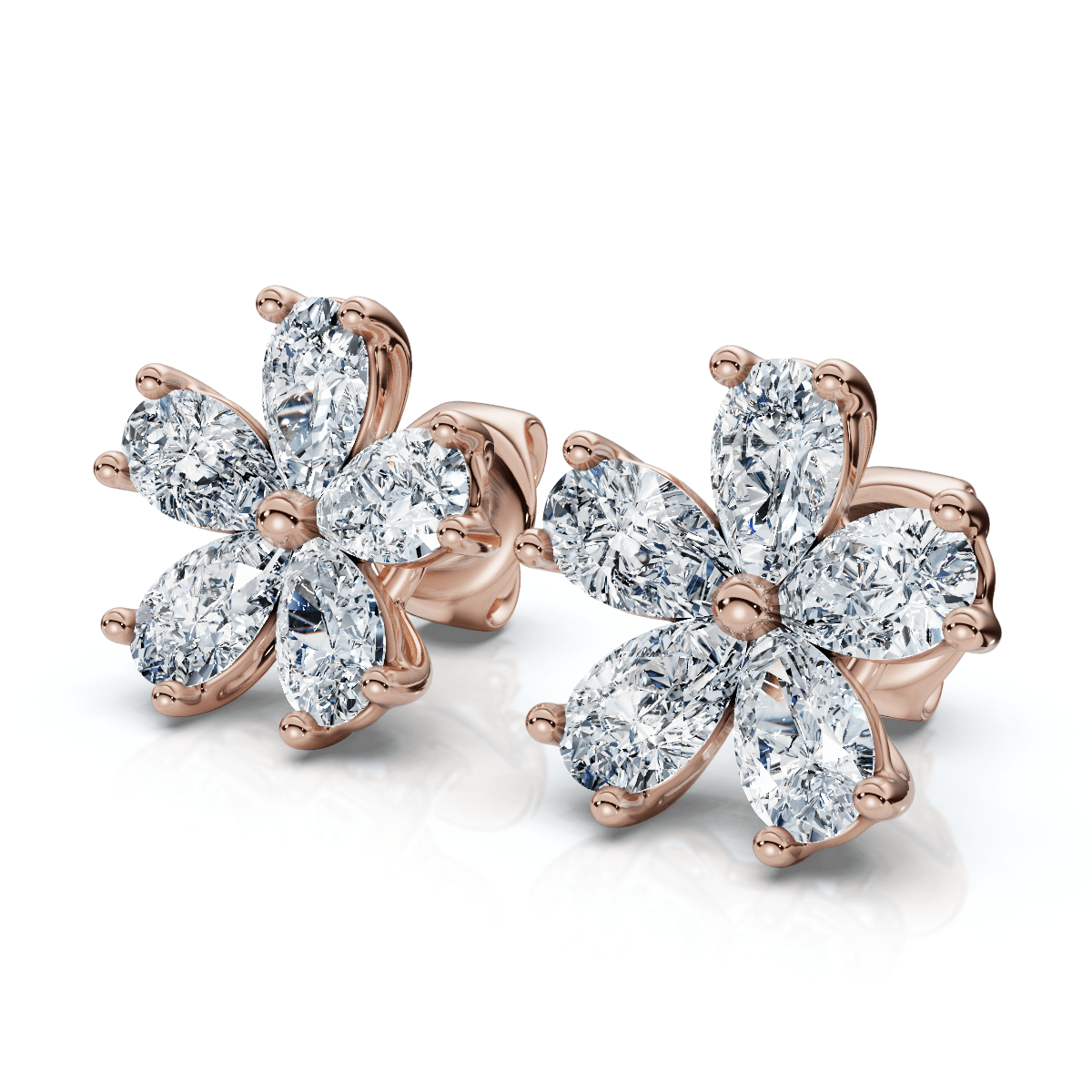 1 3/4Ct Diamond Pear Shape Flower Diamond Studs 14k Gold Earrings Lab Grown