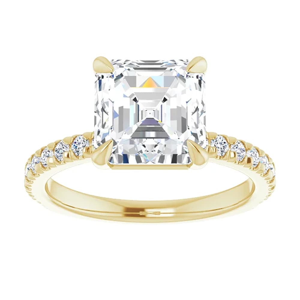 3 1/3Ct Asscher Cut & Diamond Engagement Ring in White, Yellow, or Rose Gold