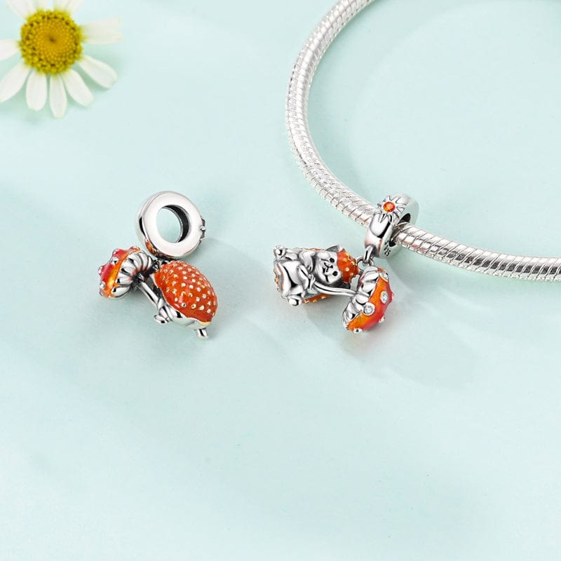 Hedgehog with Red Mushroom Umbrella Dangle Charm