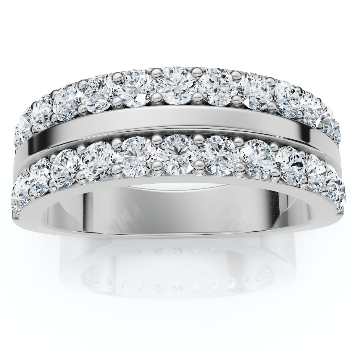 3/4ct Diamond Double Row Wedding Ring 14K White Gold Size Selectable