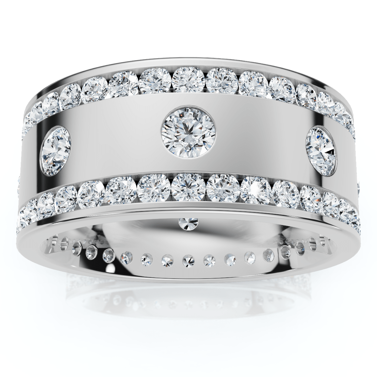 3 1/3ct Diamond Eternity 10mm Comfort Fit Wedding Mens Ring 14K White Gold Size Selectable