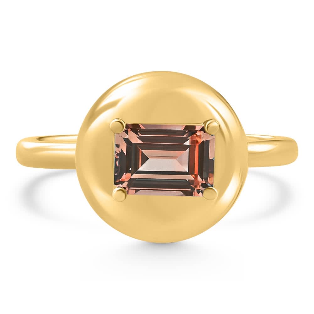 Candy Button 14k Yellow Gold Emerald Cut Garnet Ring