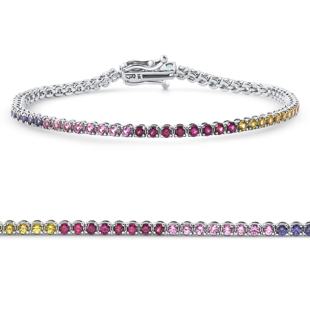 14k White Gold Ombre Round Cut Rainbow Women's Tennis Bracelet 7" Size: 7