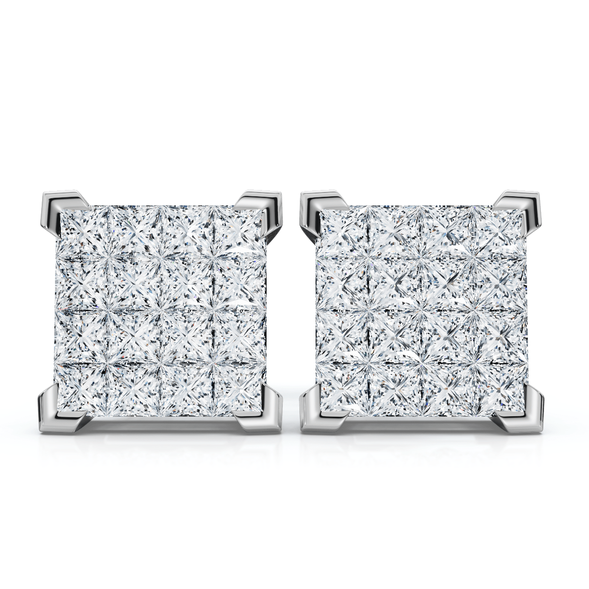 1/2ct Diamond Princess Cut Screw Back Studs Womens Earrings 10k White Gold 6.5mm