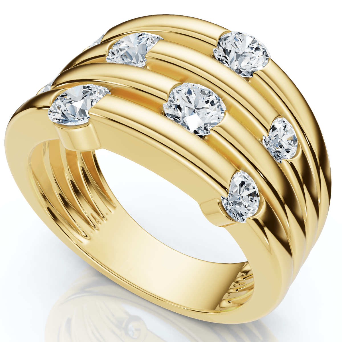 1ct Yellow Gold Real Diamond 14K Right Hand Womens Fashion Multi Row Ring Size Selectable