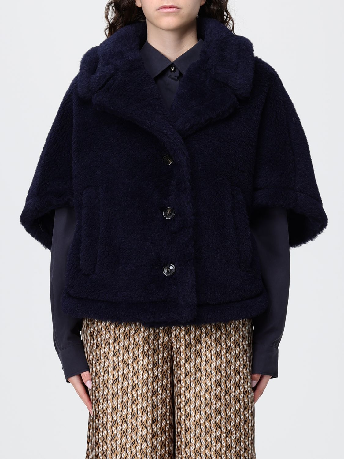 Max Mara Fur Coat Woman Blue