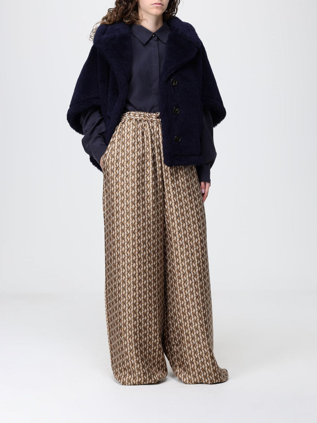 Max Mara Fur Coat Woman Blue