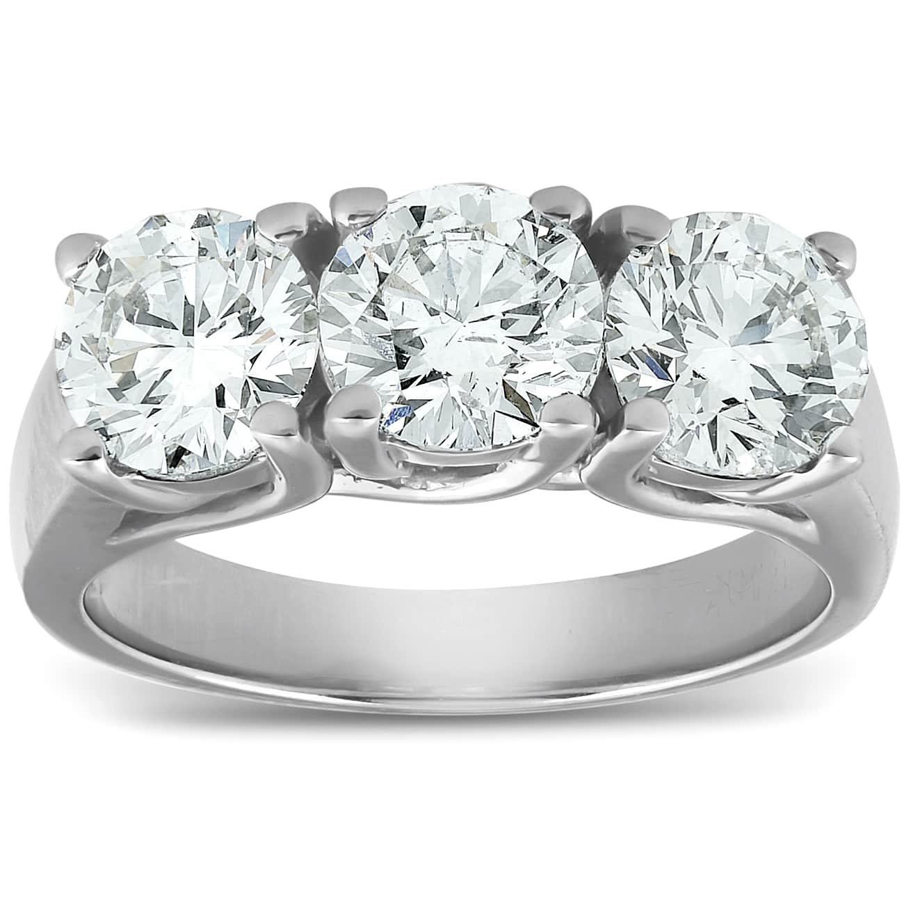 2 1/2ct Three Stone Large Diamond Engagement Ring 14K White Gold Size Selectable