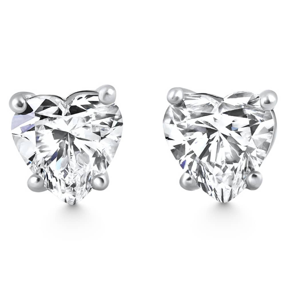 2Ct TW Heart Shape Diamond Studs Lab Grown 14k White Gold