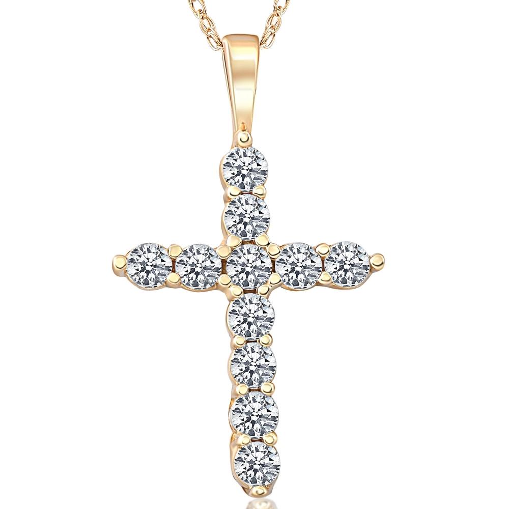 1/2ct Yellow Gold Diamond Cross Pendant 14K Necklace