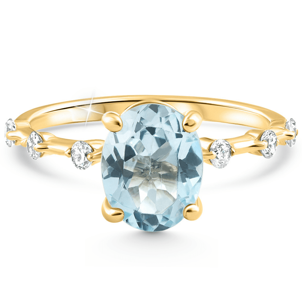 2 1/4Ct Oval Blue Topaz Diamond Ring White or Yellow Gold Lab Grown