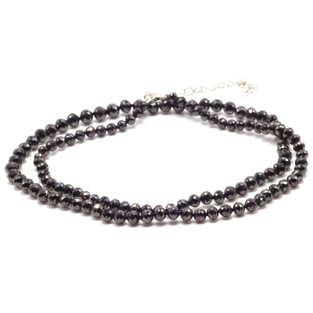 121 Ct Black Diamond Faceted Bead Necklace 22" 14k Yellow Gold