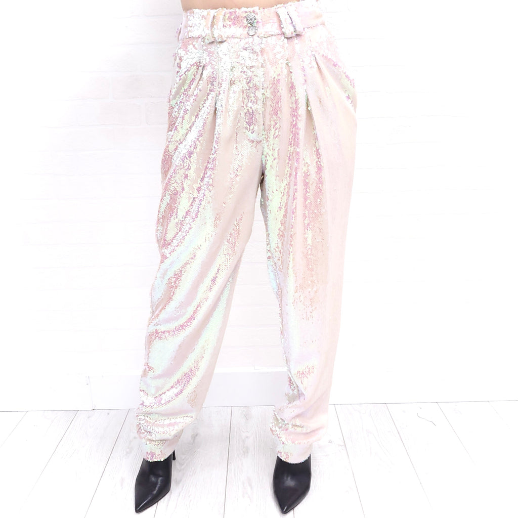 BALMAIN IRRIDESCENT SEQUIN PANTS - SIZE 34