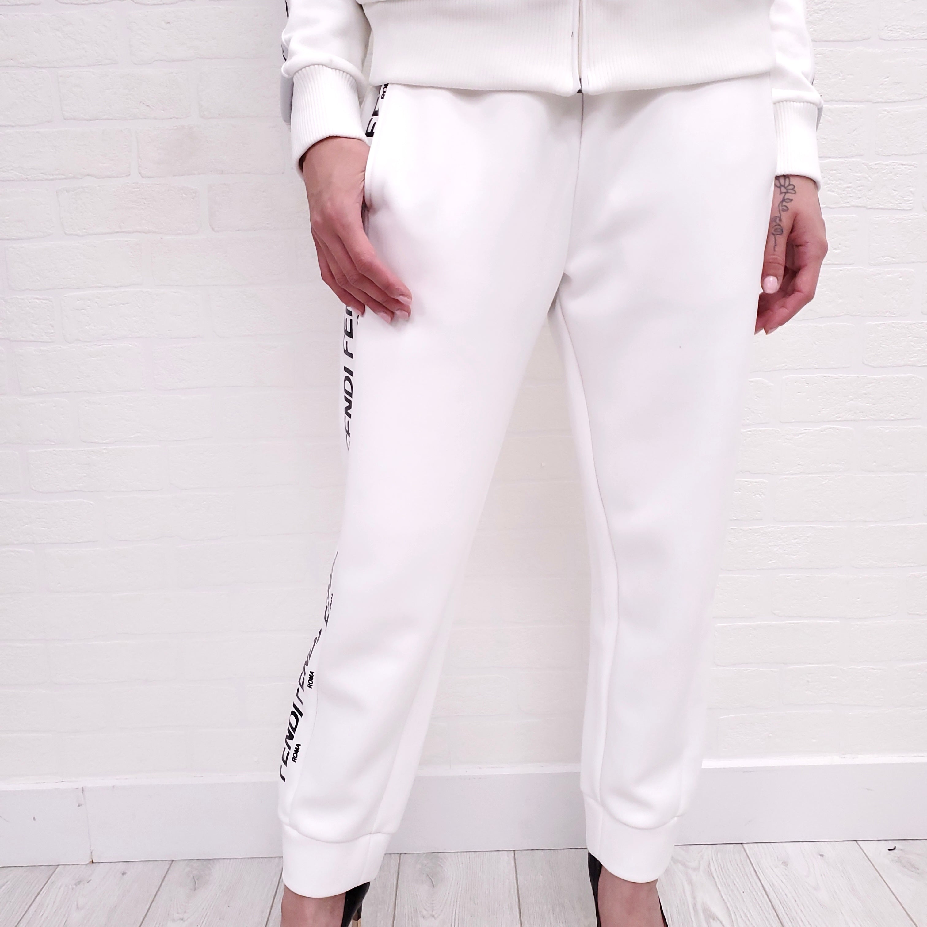 FENDI WHITE LOGO SWEATPANTS - SIZE 44