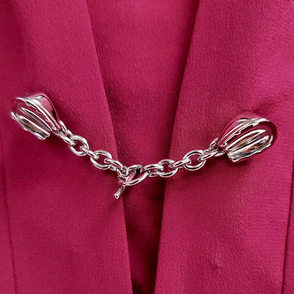 GUCCI RASPBERRY SILK DRESS WITH SILVER CHAIN DETAIL - SIZE 38