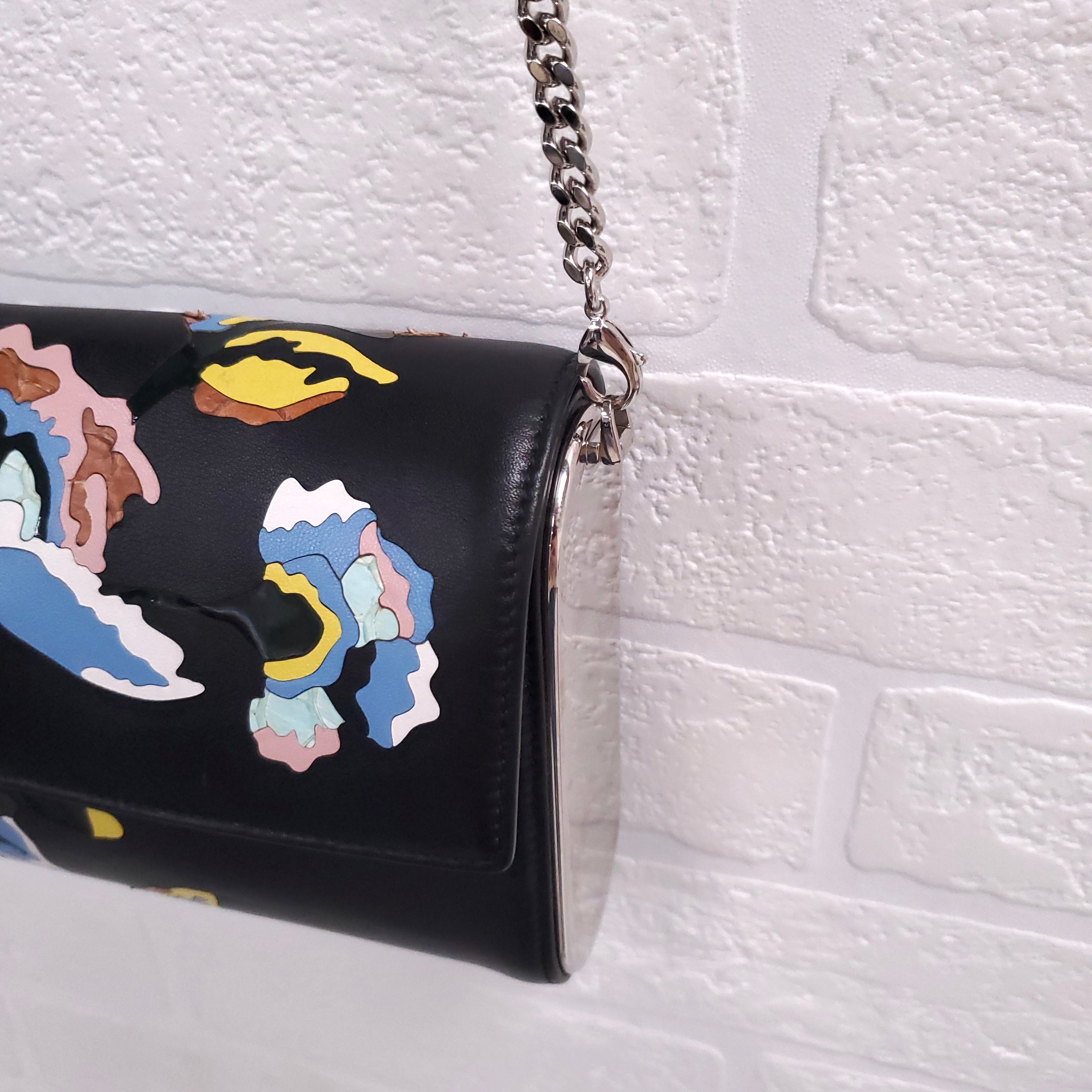 DIOR BLACK LEATHER WITH FLOWERS AND SILVER HARDWARE BAG