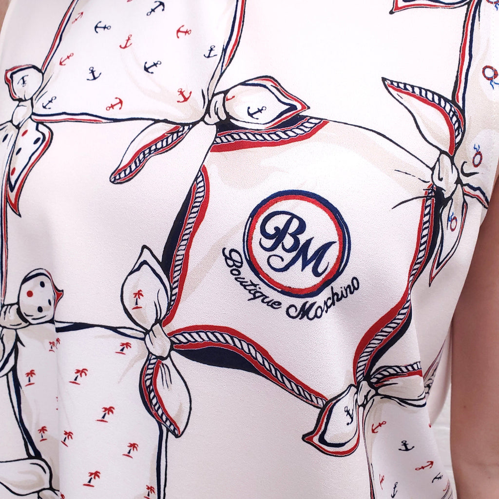 BOUTIQUE MOSCHINO SLEEVELESS GRAPHIC-PRINT WHITE TOP - SIZE 40