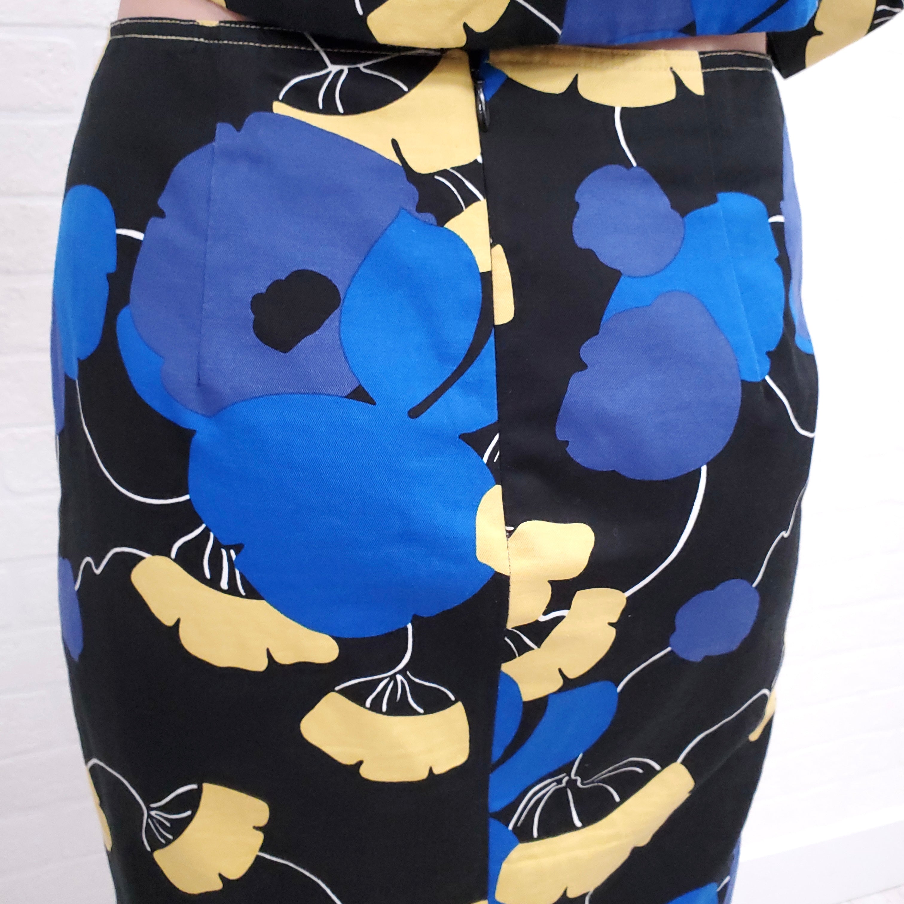 MARNI BLUE AND YELLOW FLORAL PEPLUM SKIRT SET - SIZE 42