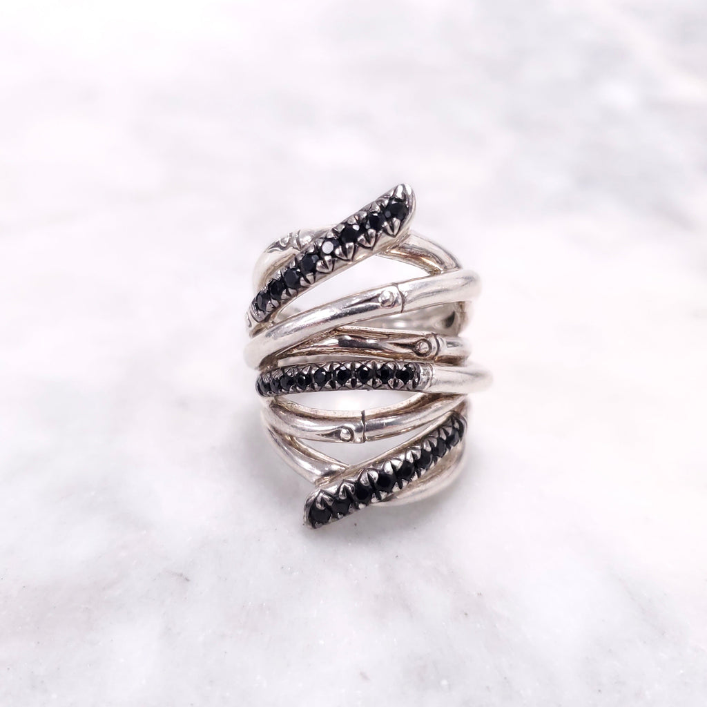 JOHN HARDY BAMBOO RING WITH BLACK SAPPHIRE - SIZE 7