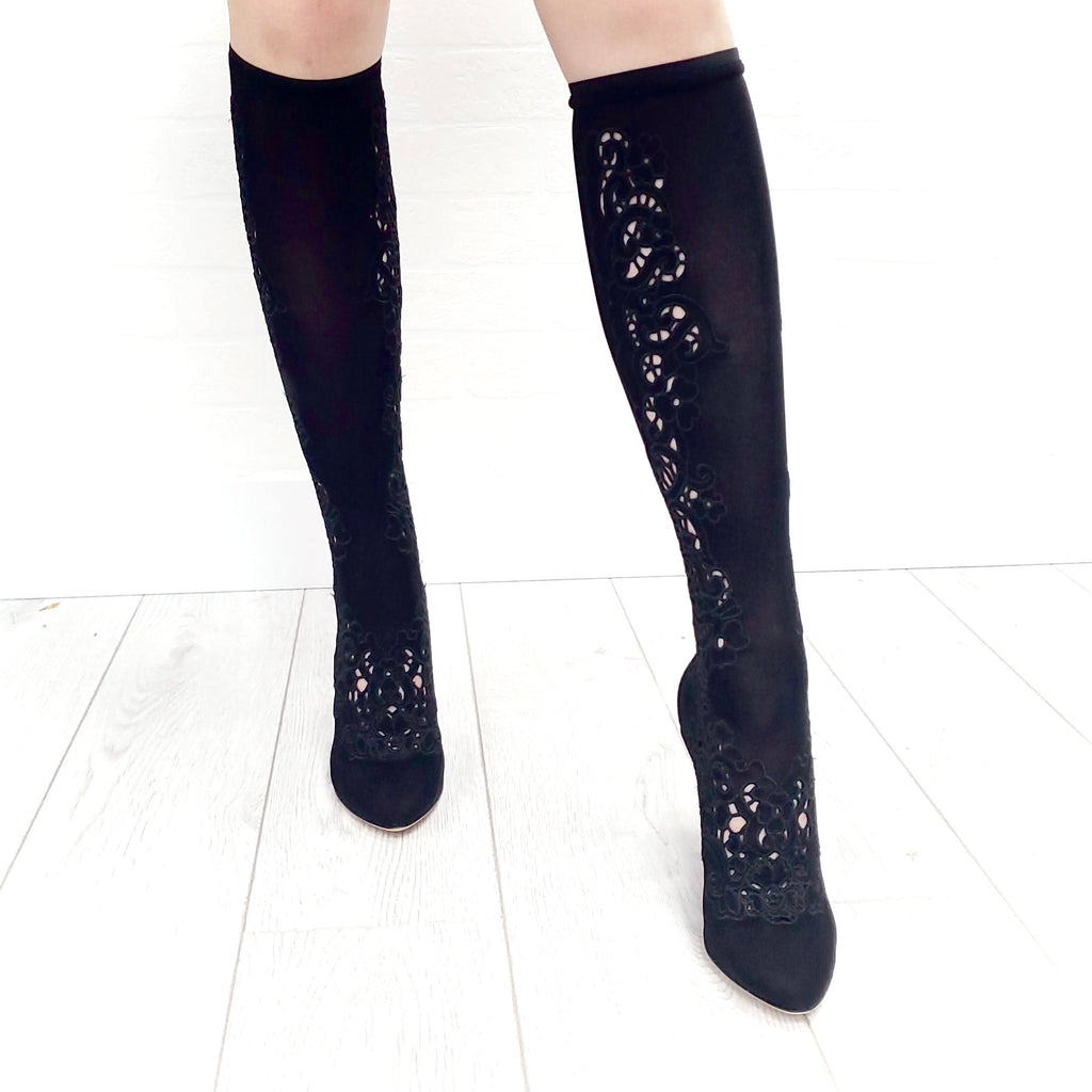 DOLCE & GABBANA LACE SOCK CALF BOOTS - SIZE 37.5