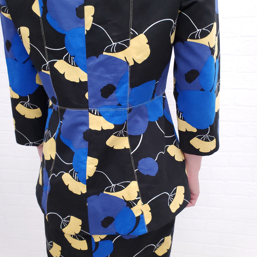 MARNI BLUE AND YELLOW FLORAL PEPLUM SKIRT SET - SIZE 42