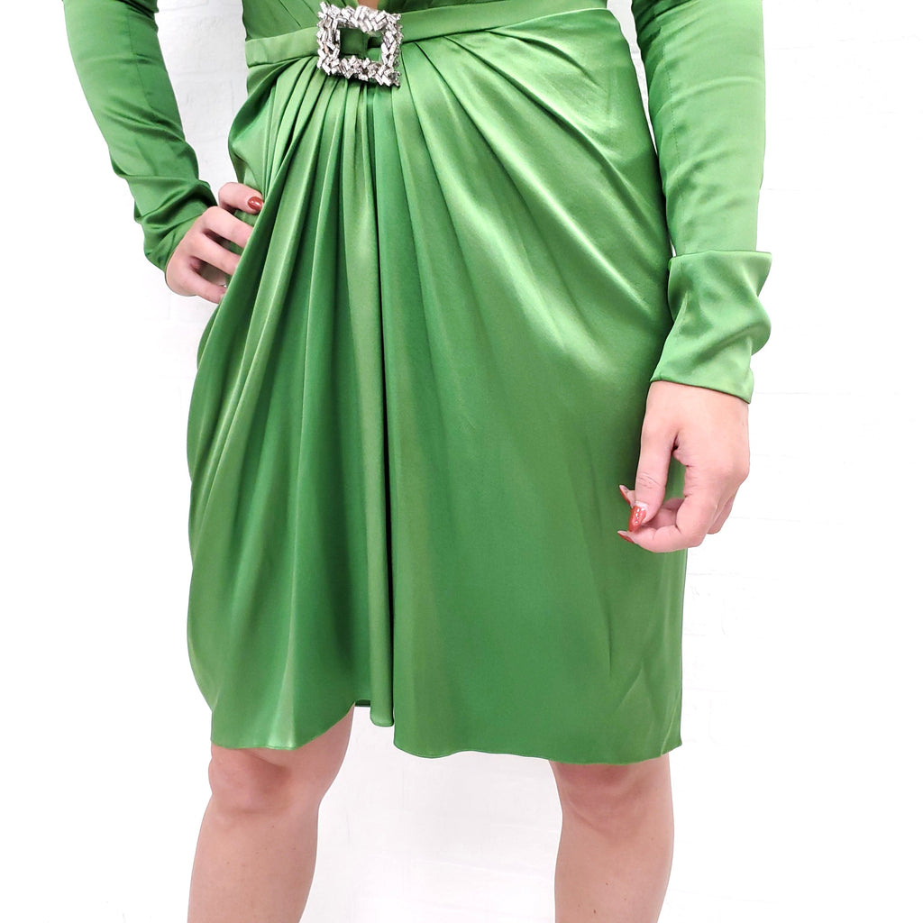 ALEXANDRE VAUTHIER GREEN LONG SLEEVE DRESS WITH CRYSTAL - SIZE 38/4