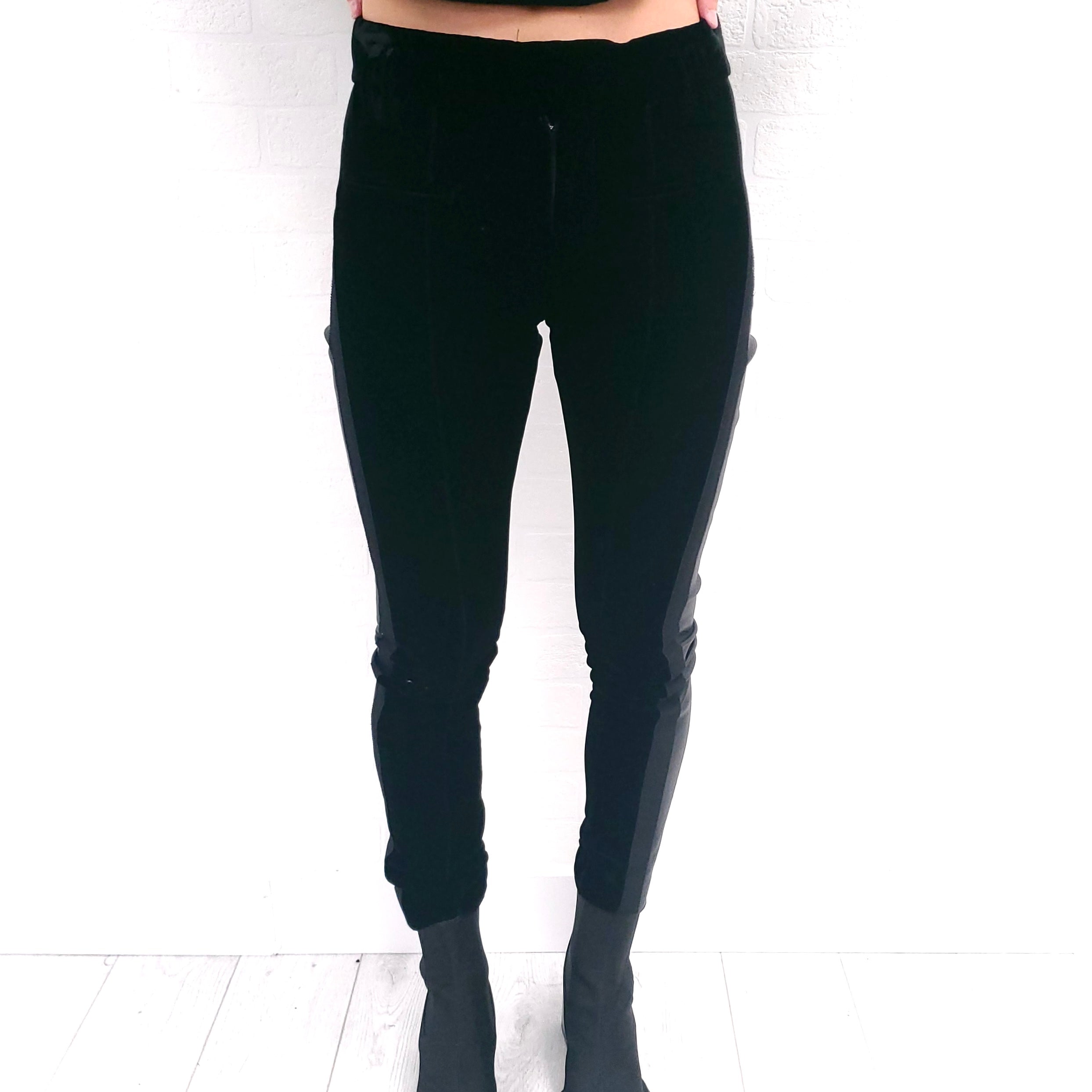 HAIDER ACKERMANN BLACK VELVET AND LEATHER TUXEDO PANT ($2250) - SIZE 36