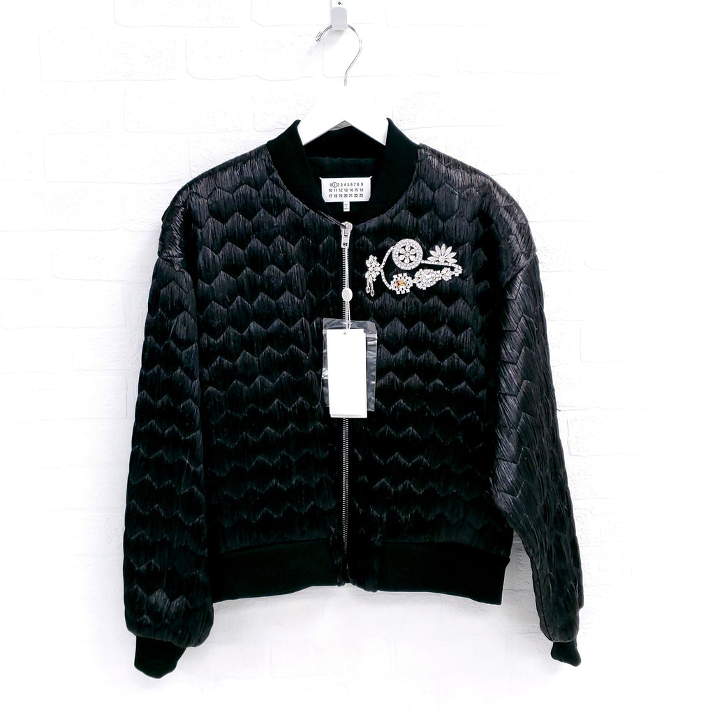 MAISON MARGIELA BLACK RAFIA BOMBER JACKET - SIZE 44/10