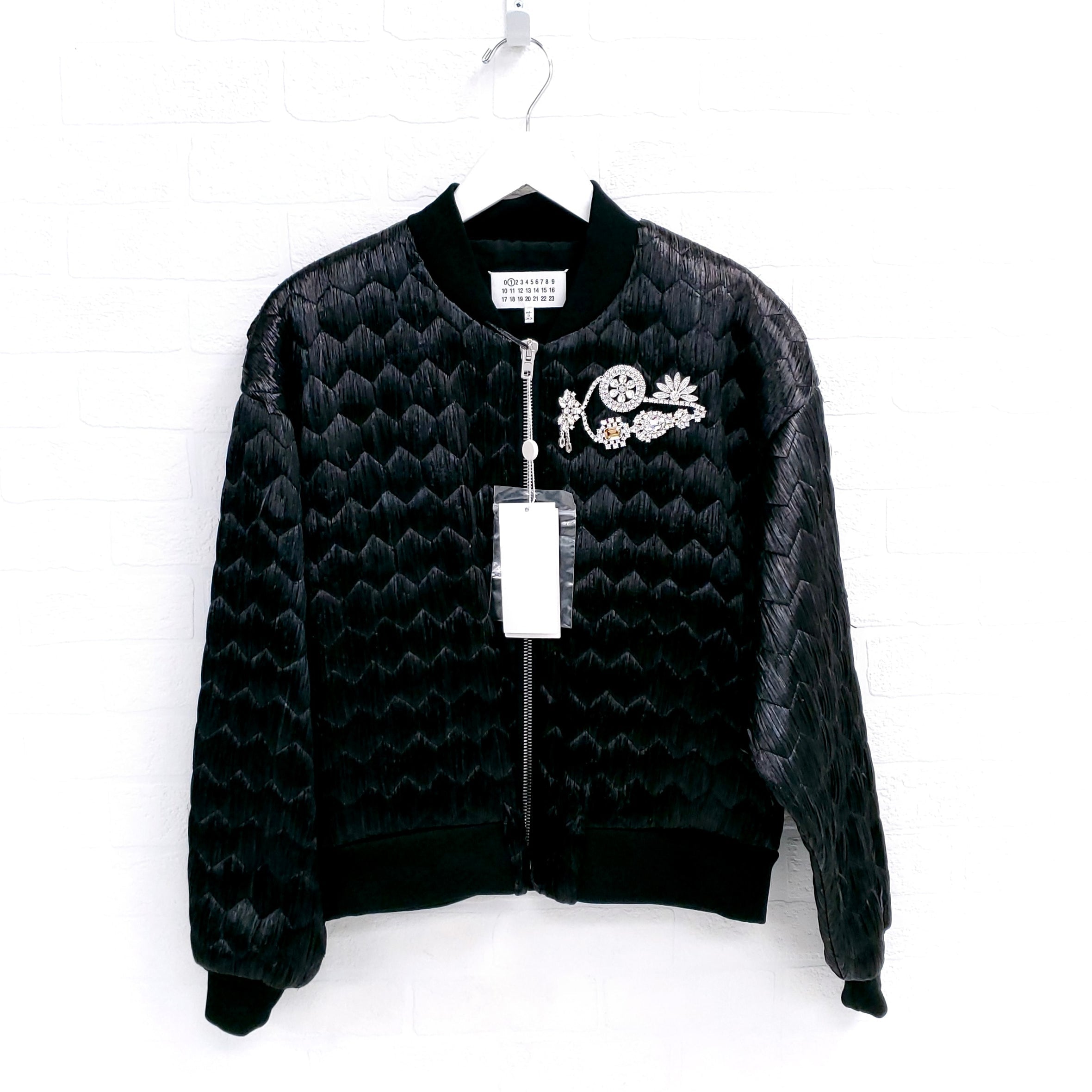MAISON MARGIELA BLACK RAFIA BOMBER JACKET - SIZE 44/10