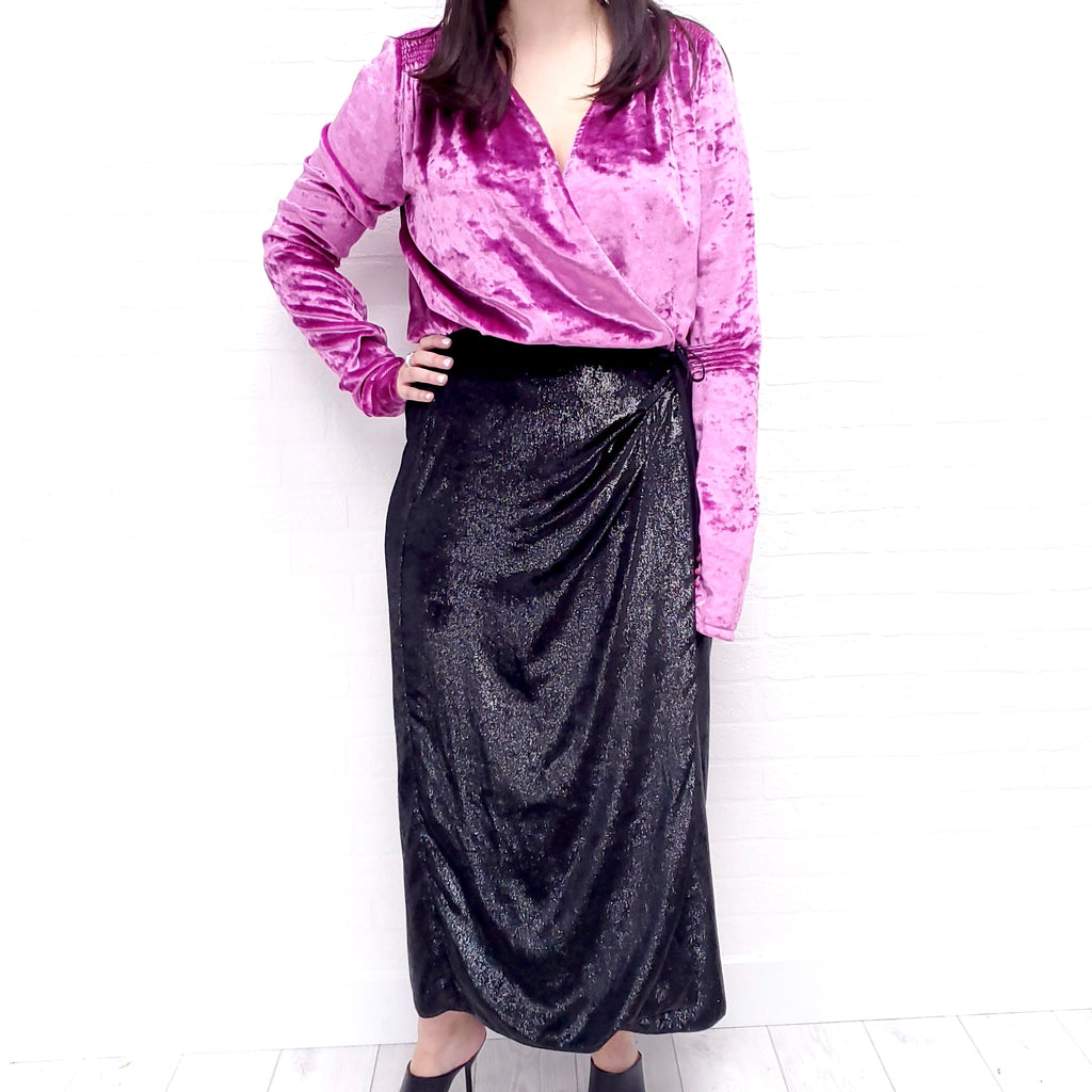 THE ATTICO PINK AND BLACK VELVET DRESS - SIZE 46/12