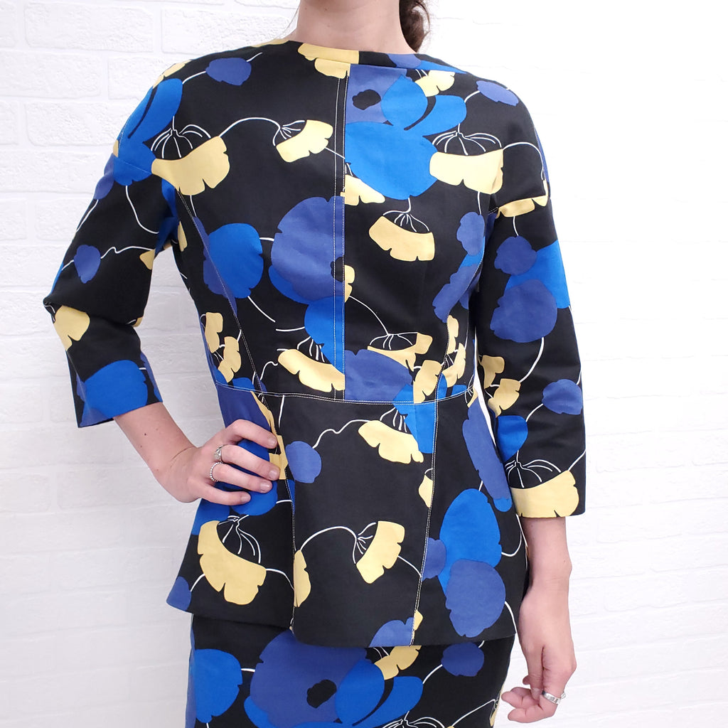 MARNI BLUE AND YELLOW FLORAL PEPLUM SKIRT SET - SIZE 42