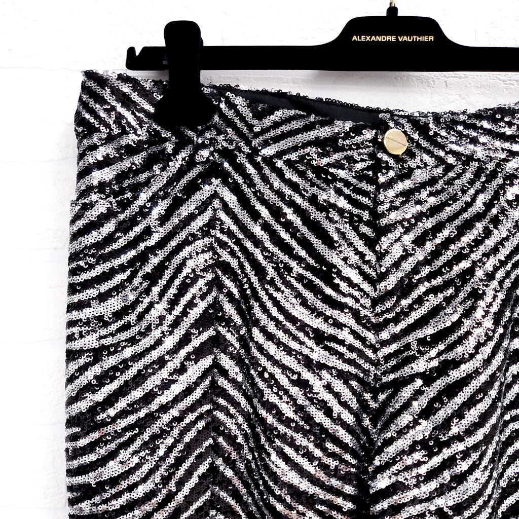 ALEXANDRE VAUTHIER SILVER AND BLACK ANIMAL SEQUIN PANTS - SIZE 31