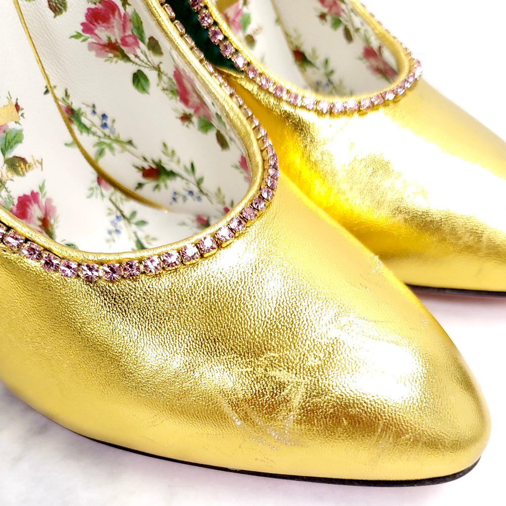 GUCCI GOLD HEELS WITH STONES AND SNAKESKIN HEEL ($1600) - SIZE 37