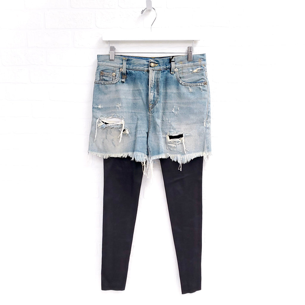 R13 DENIM JEANS SHORTS WITH ATTACHED LEATHER LEGGINGS - SIZE 27