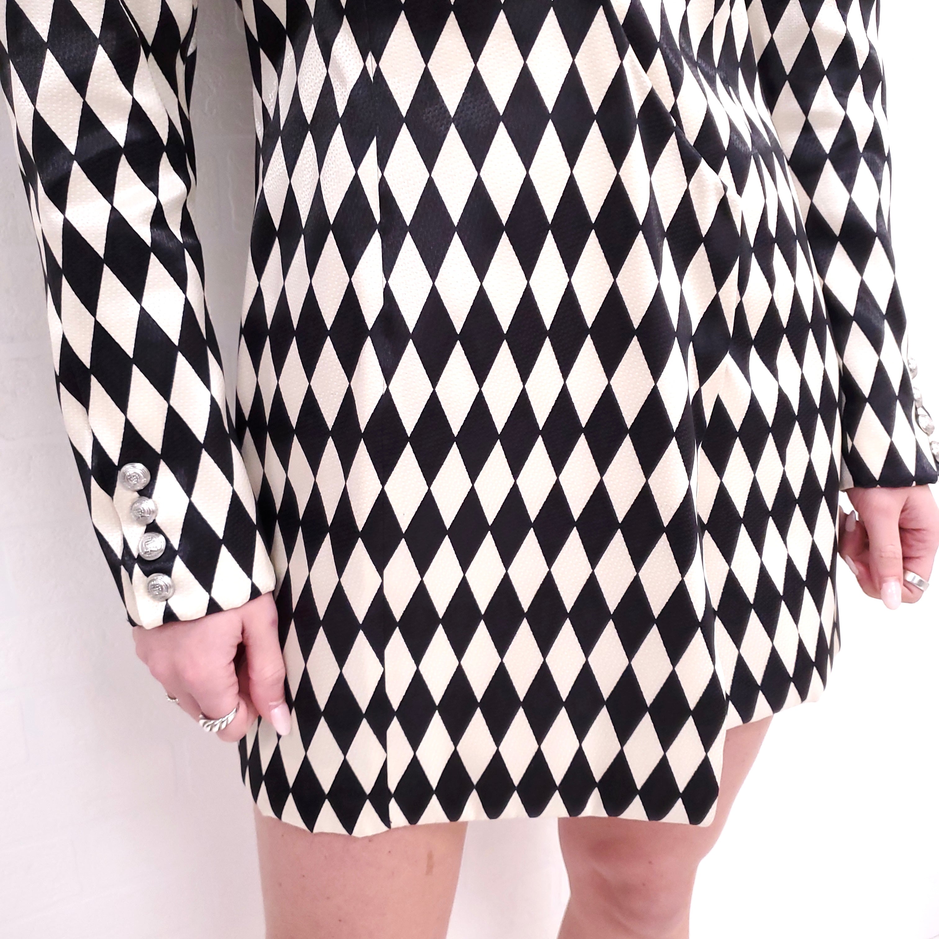 BALMAIN CREAM/BLACK DIAMOND PATTERN DRESS - SIZE 40