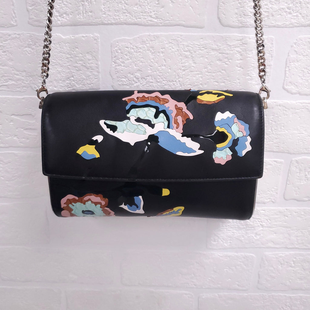 DIOR BLACK LEATHER WITH FLOWERS AND SILVER HARDWARE BAG