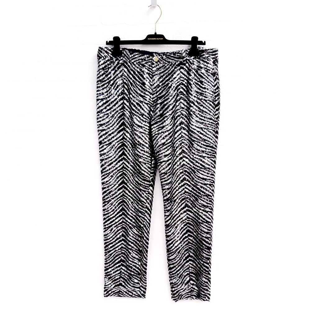 ALEXANDRE VAUTHIER SILVER AND BLACK ANIMAL SEQUIN PANTS - SIZE 31