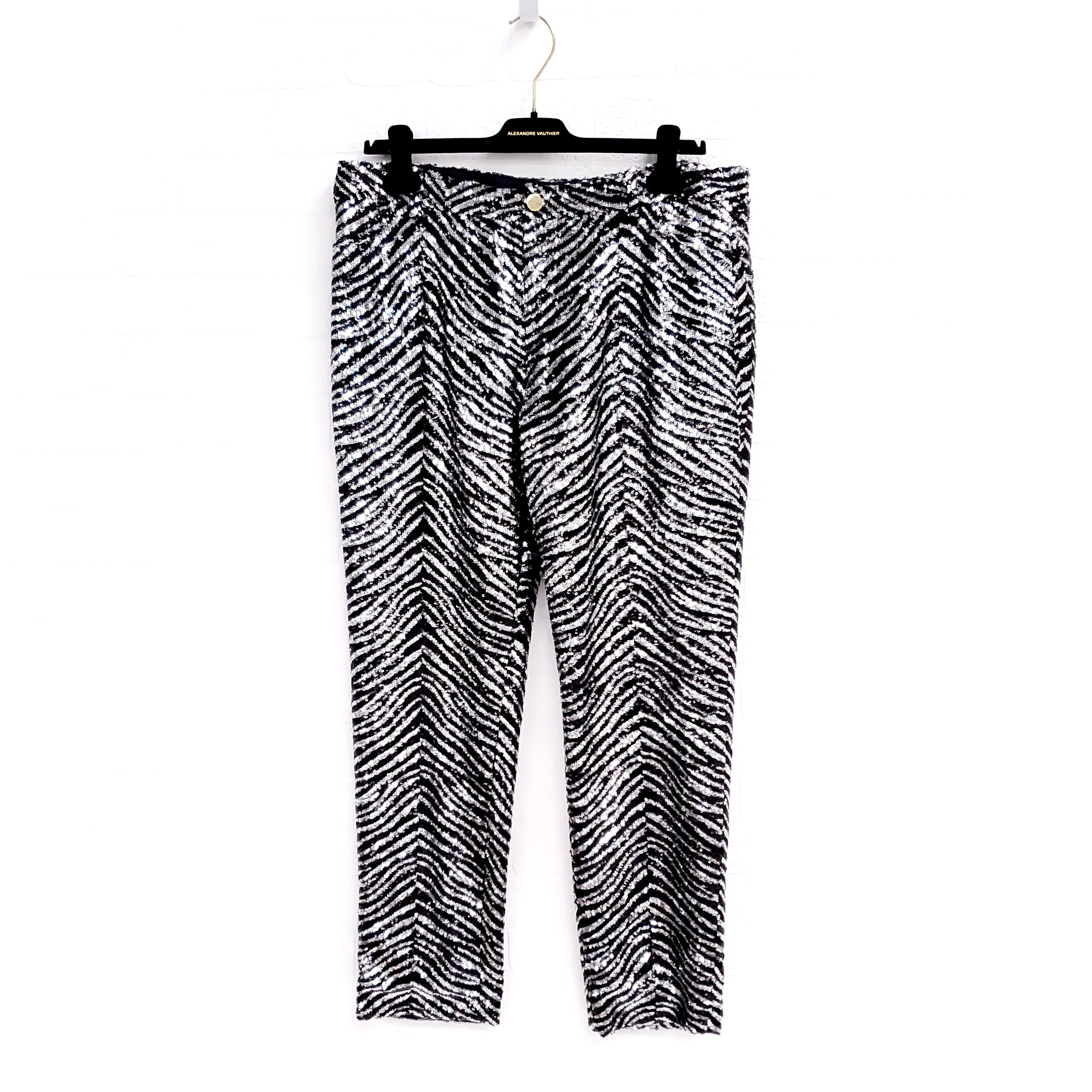 ALEXANDRE VAUTHIER SILVER AND BLACK ANIMAL SEQUIN PANTS - SIZE 31