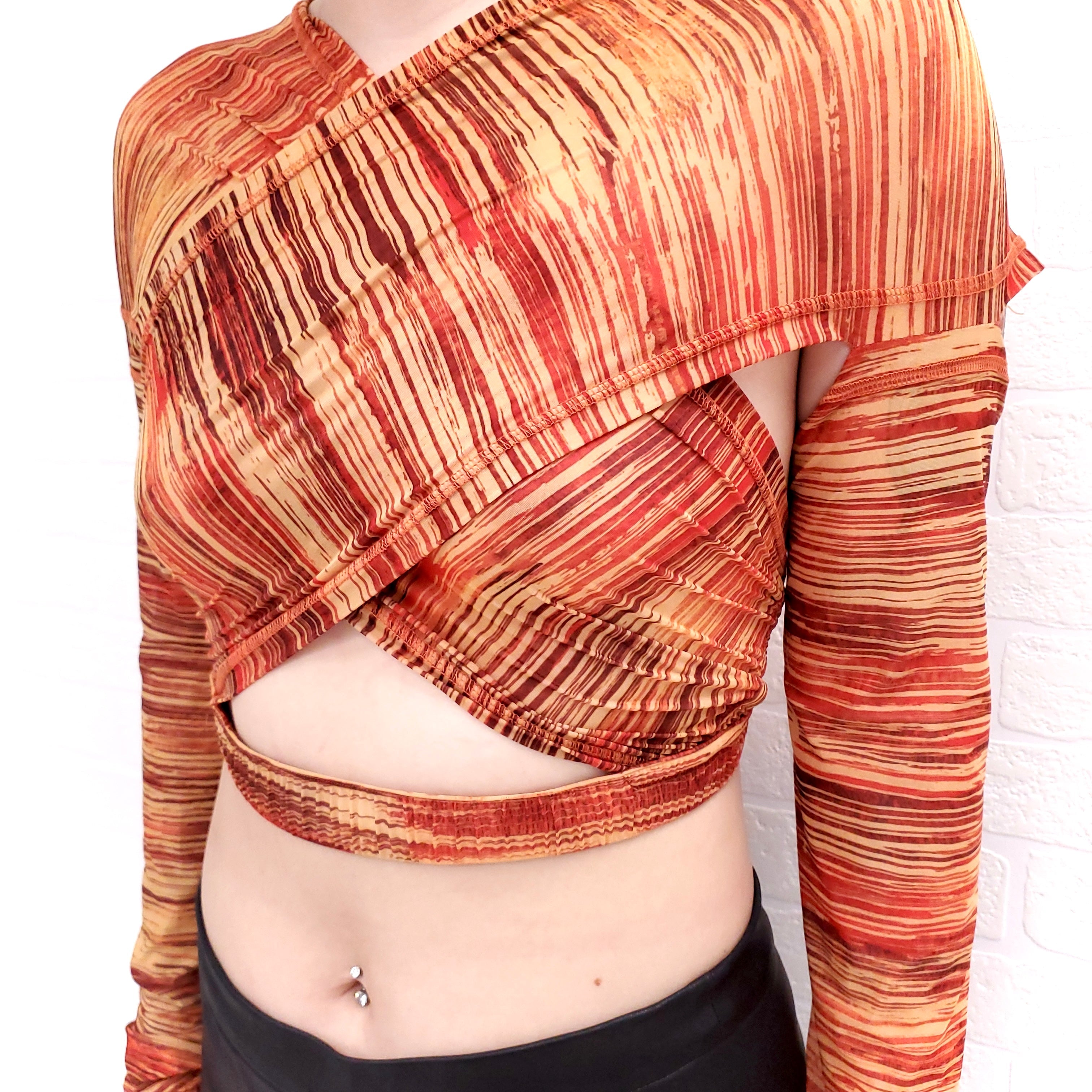 CHARLOTTE KNOWLES ORANGE STRIPE CROP TOP - SIZE L