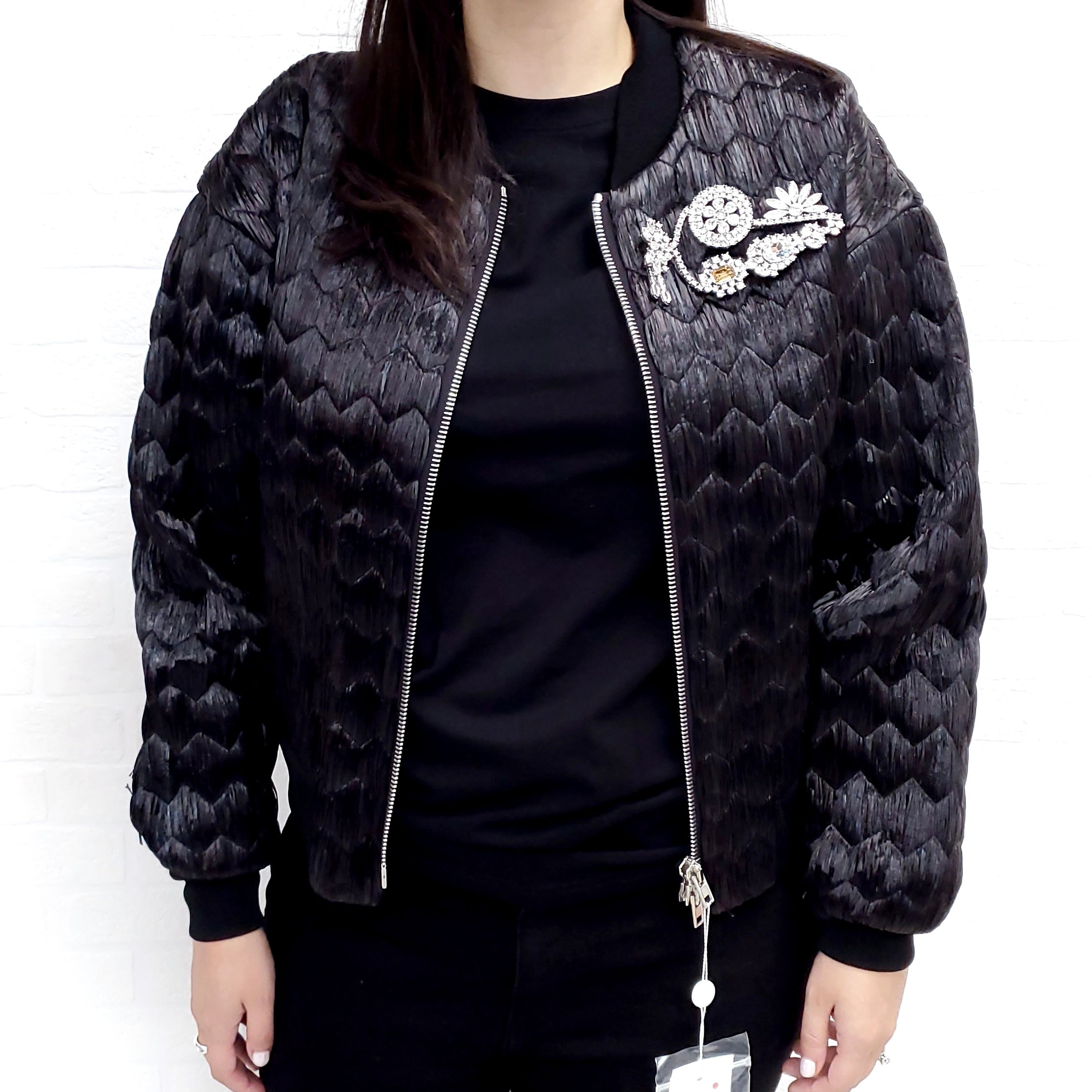MAISON MARGIELA BLACK RAFIA BOMBER JACKET - SIZE 44/10