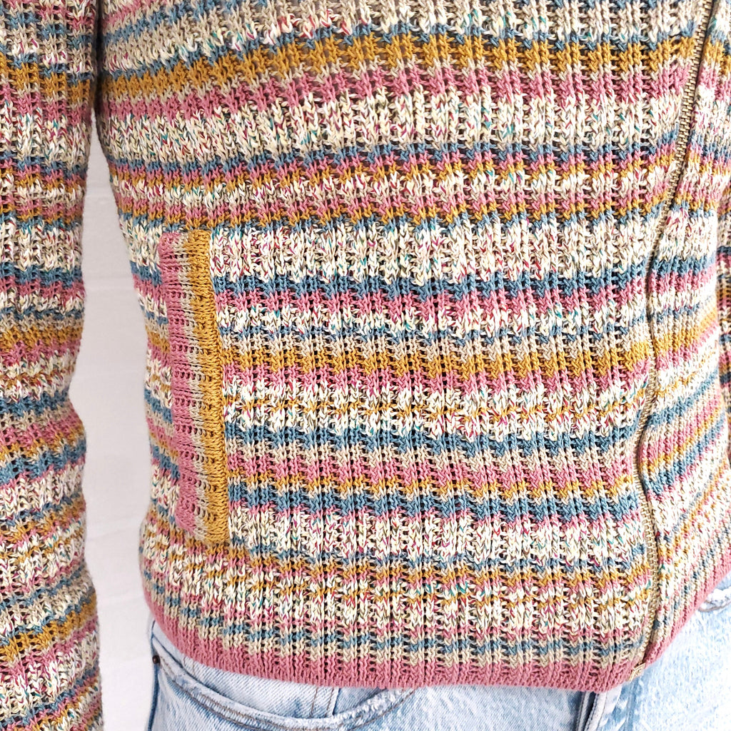 CHANEL STRIPE KNIT ZIP UP SWEATER - SIZE 34