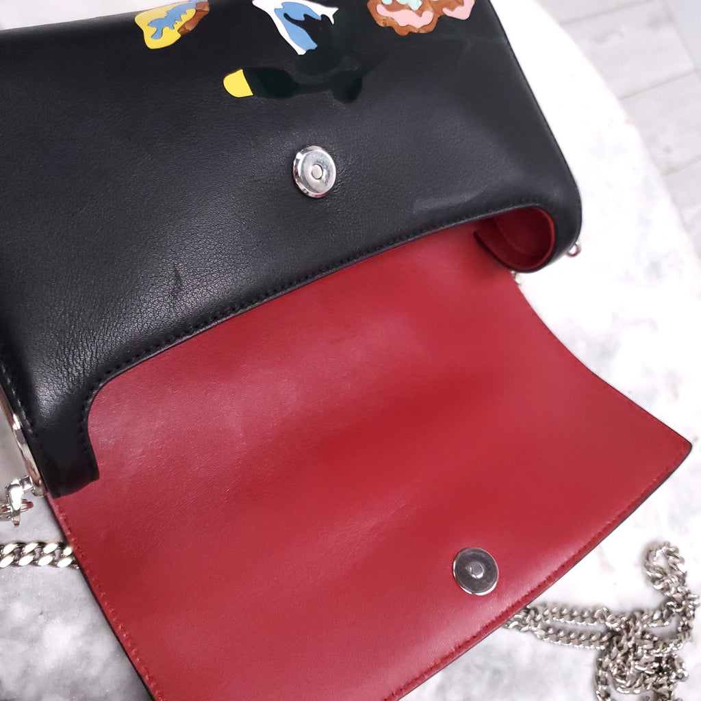 DIOR BLACK LEATHER WITH FLOWERS AND SILVER HARDWARE BAG