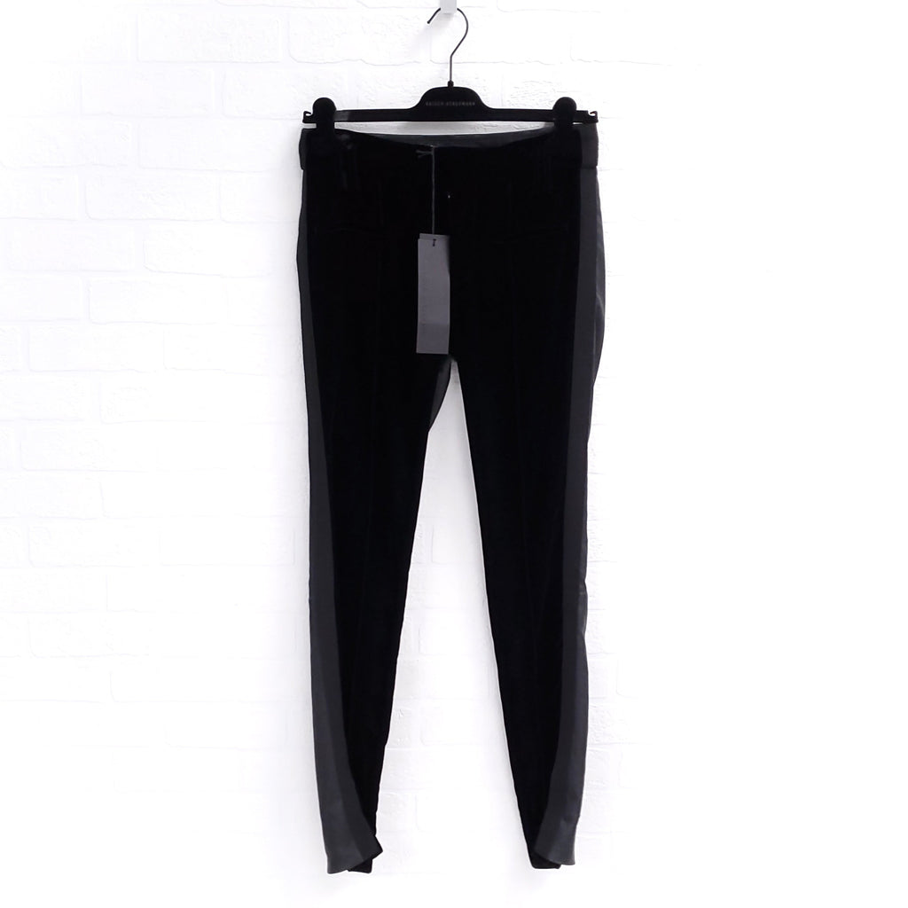 HAIDER ACKERMANN BLACK VELVET AND LEATHER TUXEDO PANT ($2250) - SIZE 36