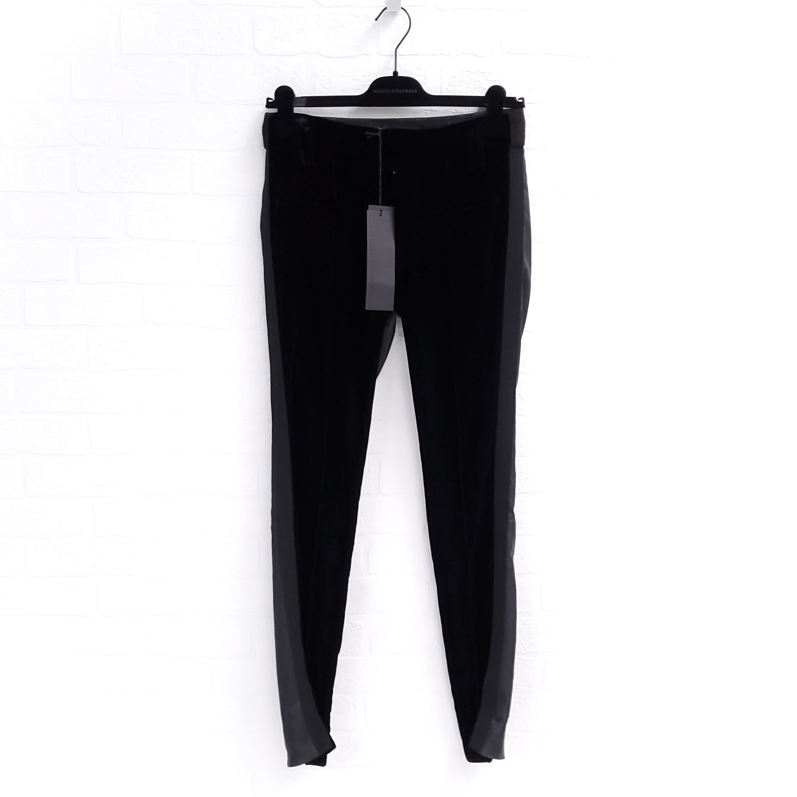HAIDER ACKERMANN BLACK VELVET AND LEATHER TUXEDO PANT ($2250) - SIZE 36